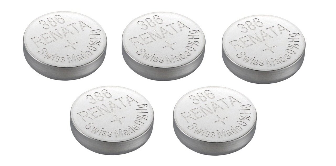 Renata Watch Battery Swiss Made Renata 386 or SR43SW Or AG12 1.5V (5 Batteries, 386 or SR 43 SW)